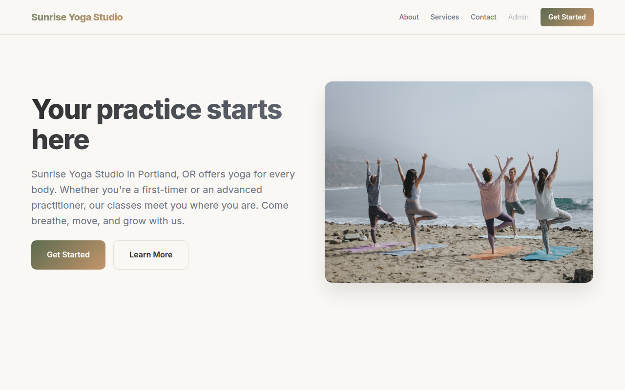Sunrise Yoga Studio website screenshot