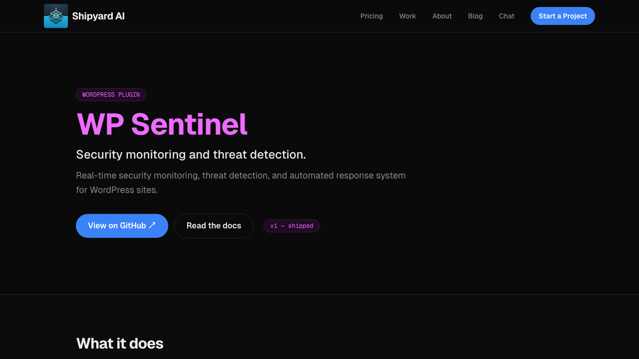 WP Sentinel website screenshot